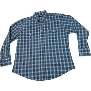 Wrangler Peral Snap Western Shirt Mens XL Navy Plaid Chest Pockets Long Sleeve